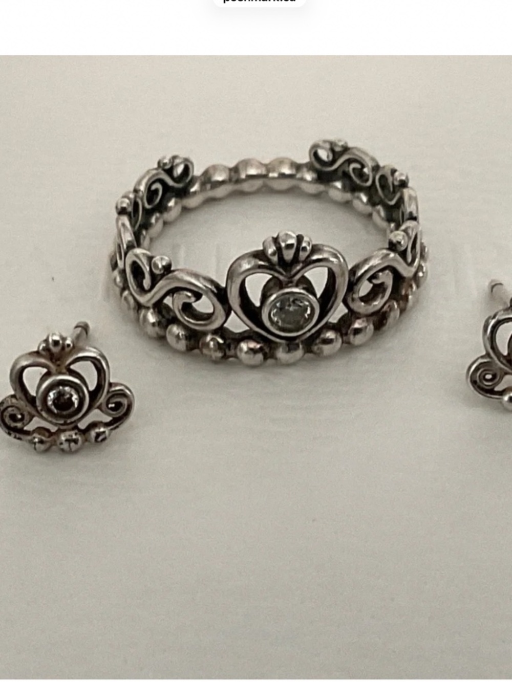 Pandora Silver Crown Heart Ring and Studs Set